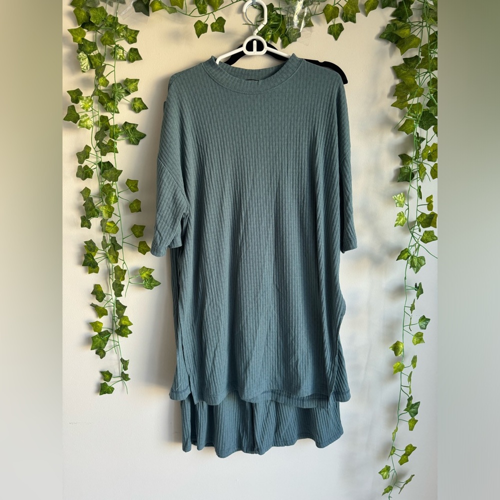 🌿 Dressed in LALA Teal 2-Piece Ribbed Set